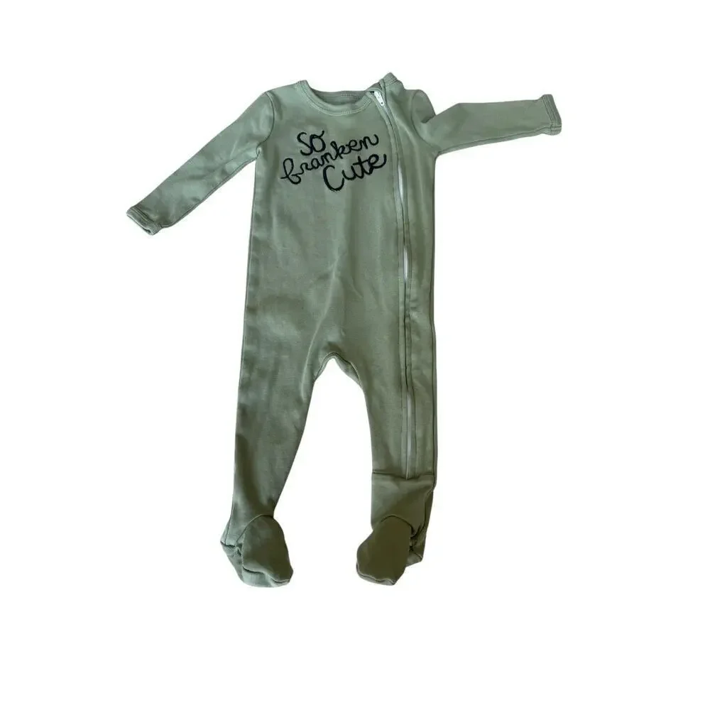 Pottery Barn Kids Baby Green So Franken Cute Organic Cotton Onepiece Size 3-6 M - Picture 4 of 6